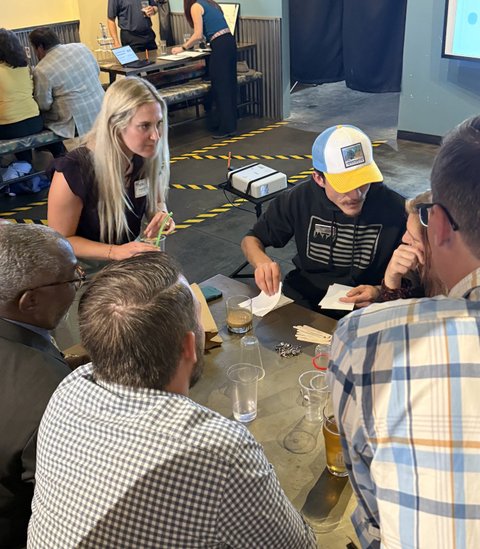 A table hard at work on the build challenge
