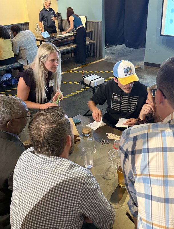 A table hard at work on the build challenge